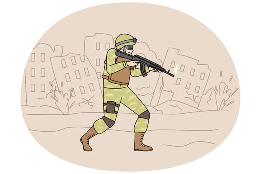 Soldier with gun at war