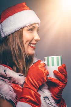Christmas Girl With Cup Of Tea