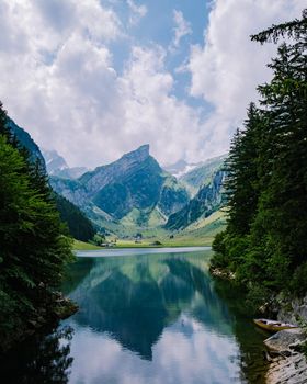 Lake Seealpsee near Appenzell in swiss Alps, Ebenalp, Switzerland
