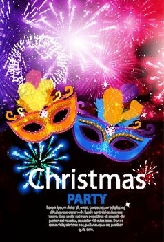 Abstract Beauty Merry Christmas and New Year Party Background with Masquerade Carnival Mask. Vector illustration