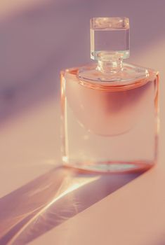 Pink fragrance bottle, perfumery as luxury beauty and cosmetic product