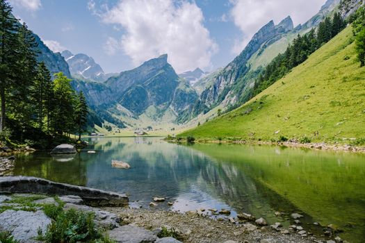 Lake Seealpsee near Appenzell in swiss Alps, Ebenalp, Switzerland