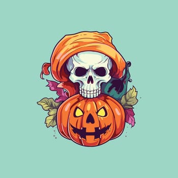 Halloween Design with Half Skull and Half Pumpkin