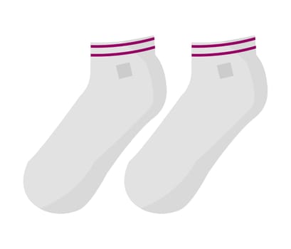 Fashionable socks with violet stripes, apparel and fashion, stylish clothing and accessories. Isolated icon of textile for trendy look, outlook and clothes for sports activities. Vector in flat style