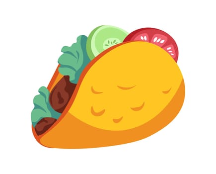 Mexican food, taco with vegetables and meat vector
