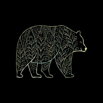 Bear character with abstract Floral Ornament isolated on black