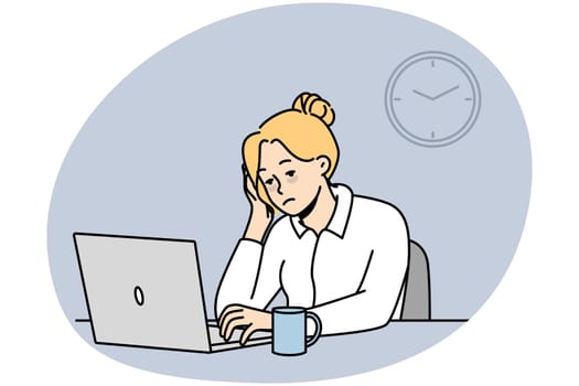 Tired female employee burnout at office desk