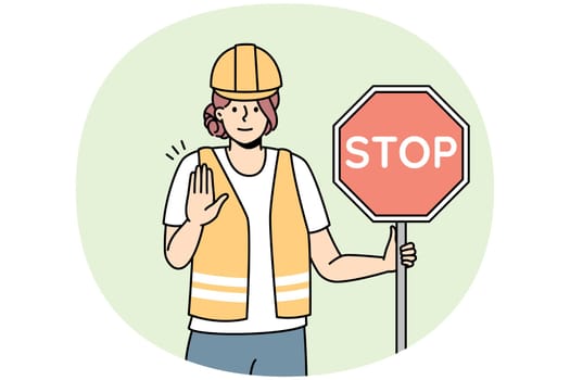 Woman in uniform show stop sign