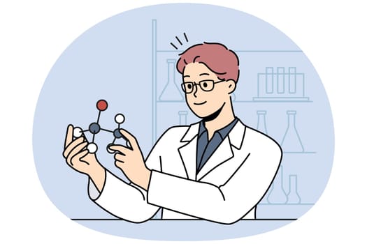 Male scientist work with atom model