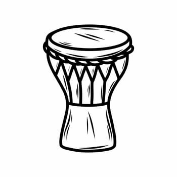 Djembe. National musical instrument inhabitants of Australia. Vector doodle illustration. Drum. Coloring book for kids.