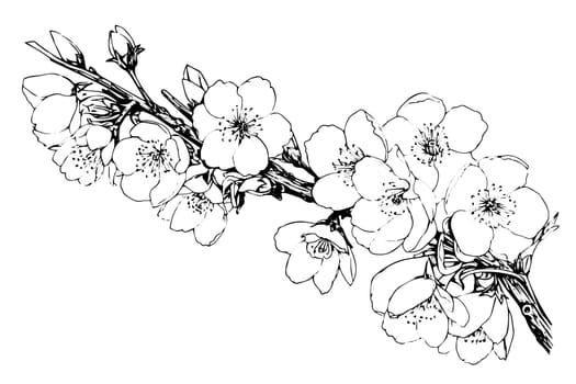 Cherry blossom hand drawn ink sketch. Sakura in engraving style vector illustration.