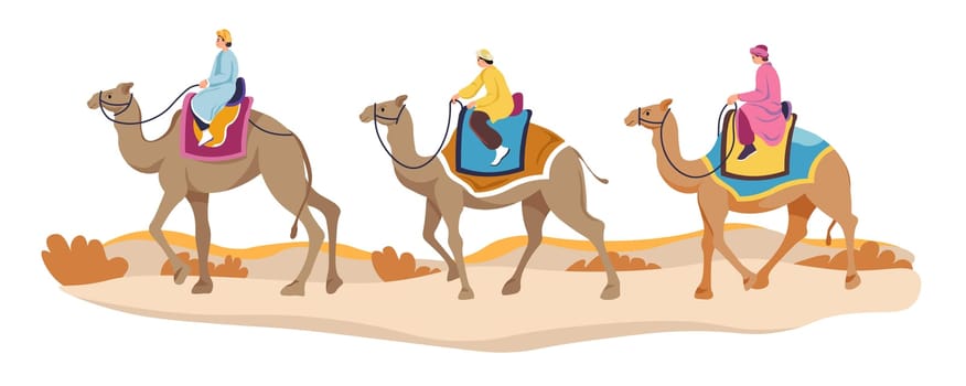 Ecotour in Egypt, riding on camel in desert vector