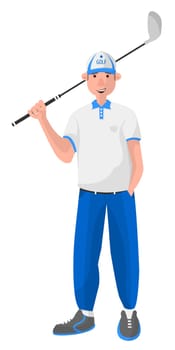 Golfer man with golf club, sportsman hobby vector