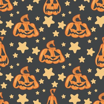Cute Halloween background with pumpkins and stars
