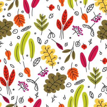 Autumn trees and bushes leaves, seamless pattern