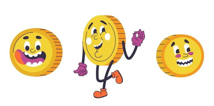 Money coin character with facial expression vector
