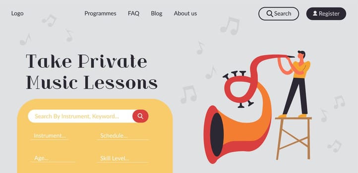 Private music lessons on trumpet, website page