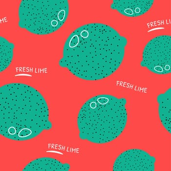 Fresh lime fruit, seamless pattern print vector