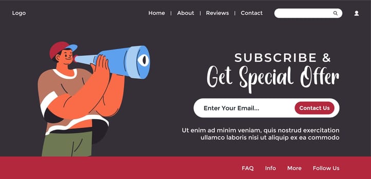 Subscribe and get offer, website page with promo