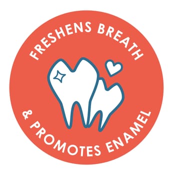 Freshens breath and helps strengthen enamel, label