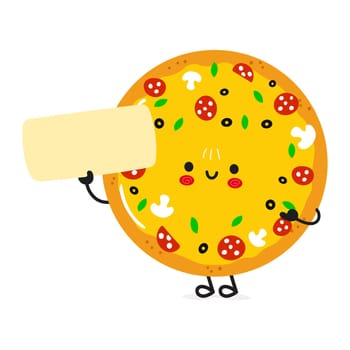 Cute funny Pizza poster character. Vector hand drawn cartoon kawaii character illustration. Isolated white background. Pizza poster