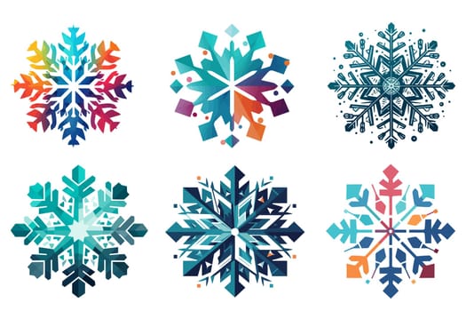 Snowflake icon. Collection of abstract multicolored snowflakes