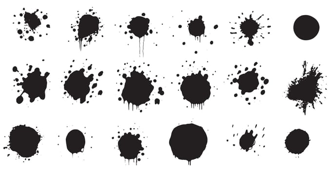 Set of vector brushes. Mega pack set of different brush strokes: black ink splatter, blots, round freehand drawings, grungy drawn lines, waves, circles, triangles, art design elements
