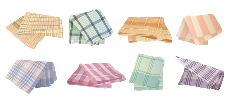 Kitchen napkins and towels set, picnic tablecloth and blanket, checkered handkerchief