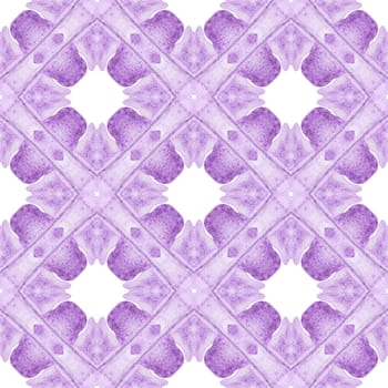 Textile ready sightly print, swimwear fabric, wallpaper, wrapping. Purple divine boho chic summer design. Ikat repeating swimwear design. Watercolor ikat repeating tile border.