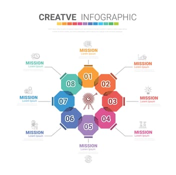 Circle Infographic thin line design and 8 options or steps. Infographics for business concept.