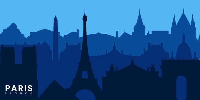 Paris City skyline. Silhouette City Paris France blue background. Vector illustration.