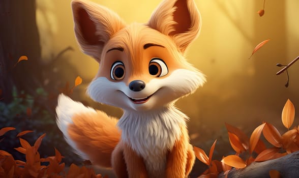 Cartoon animal fox on autumn background.