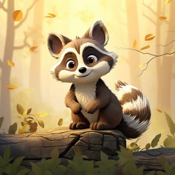 Cartoon animal raccoon on autumn background.
