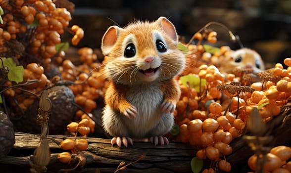 Cartoon 3d hamster on an autumn background.