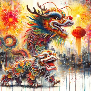 Beautiful illustration for Chinese New Year. Generative AI. High quality illustration