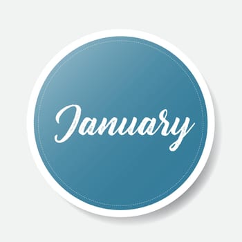 January blue round sticker on white background, vector illustration.
