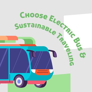 Organize environmentally friendly tourist routes to natural places and attractions, choose electric buses. Eco vehicle for travel. Promotional banner or advertisement poster, vector in flat style