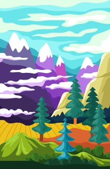 Scenery with mountains and forest nature vector