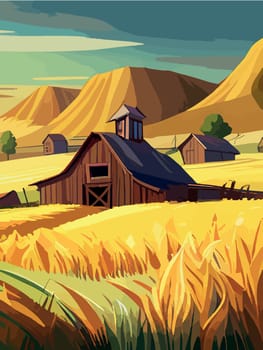 Agriculture, nature and farming. Harvest, field, trees and blank vertical poster vector illustration. Farms for poster, background or cover and print. Summer landscape