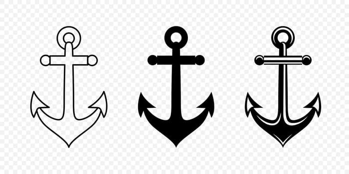 Vector Anchors. Anchor Silhouette Icon Set. Black and White Anchor with Outline. Anchor Design Template Collection. Vector Illustration