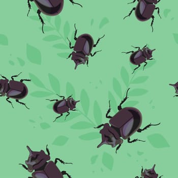 European rhinoceros beetle seamless pattern print