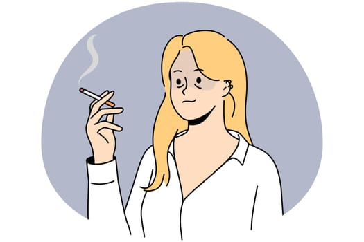Tired woman smoking cigarette