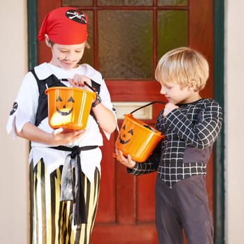 We have so much. Little children trick-or-treating on halloween.