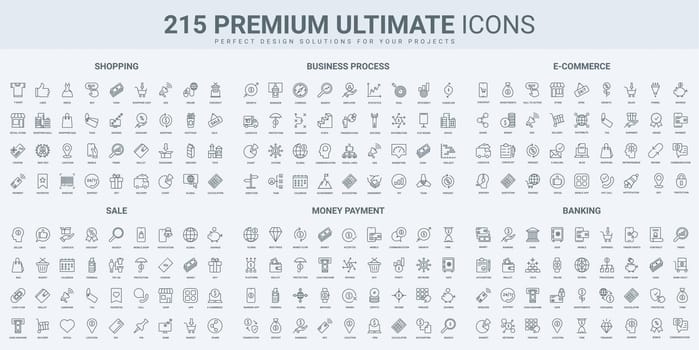 Money payment and income, sales in online store, ecommerce thin black line icons set