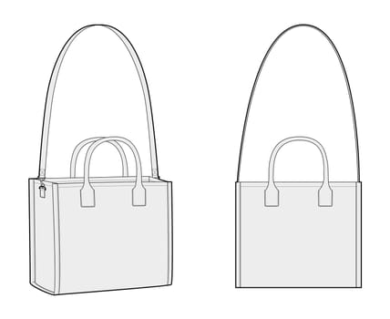 Tote Cross-Body Box Bag with removable strap options. Fashion accessory technical illustration. Vector satchel front