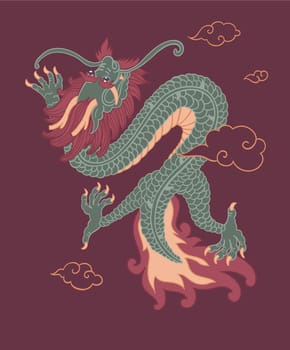 Folklore creature, Chinese dragon with tail vector