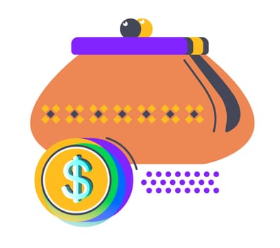 Purse with dollar coin, personal budget money