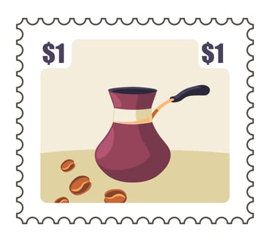 Postal mark with Turkish cezve and coffee beans