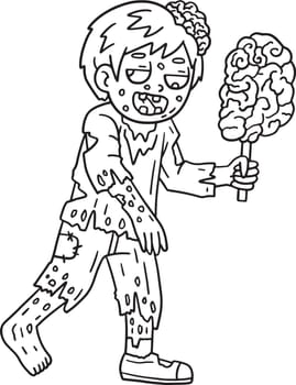 Zombie Eating Brain on a Stick Isolated Coloring