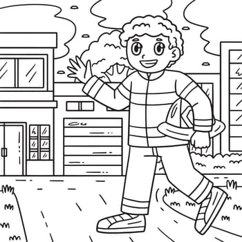 Firefighter Holding Hard Hat Coloring Page
